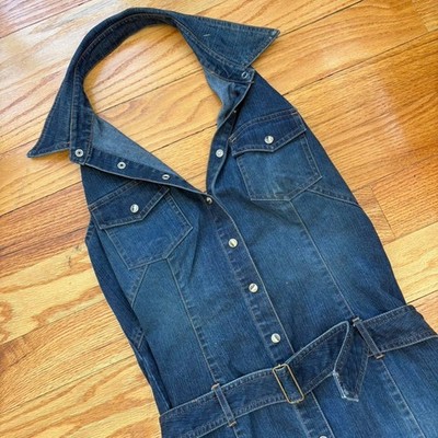 Moda International Denim Halter Dress Size L Y2K Vintage | eBay