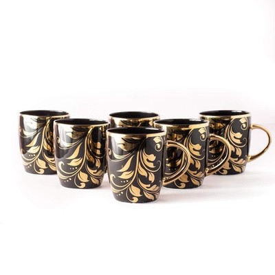 Schwarz Gold Kaffeebecher Teetassen Set 6-teilig, je 220 ml