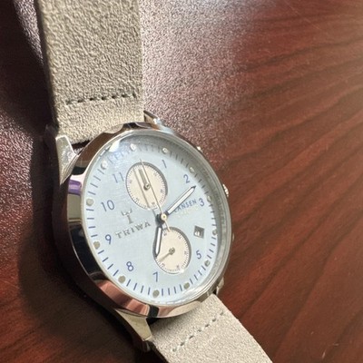 TRIWA LANSEN 3 CHRONO Unisex Chronograph Wristwatch Leather Band White Dial