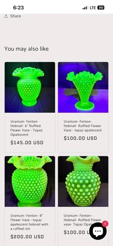 Fenton Topaz Opalescent Glass Hobnail Ruffled Vase Decorative Flower