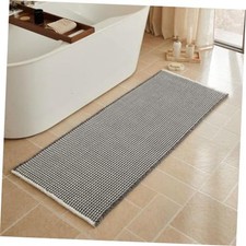 Waffle Runner Rug Bathroom, Long Boho Bath Mat, 24x60 Grey  White  Super