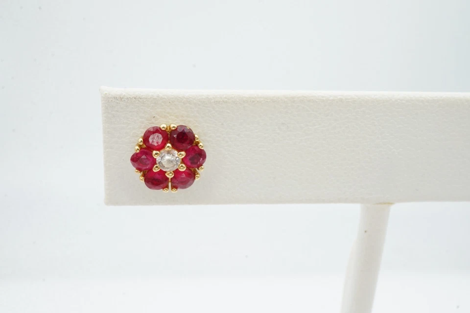 10k Yellow Gold Ruby Diamond Earrings - Image 2 of 4