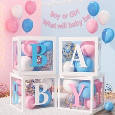 Baby Boxes with Letters for Baby Shower, 4pcs Transparent Baby Balloon Boxes ...