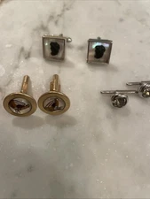 Set Of Three Vintage Cufflinks, Julius Cesar, Horse, And Grey Stone