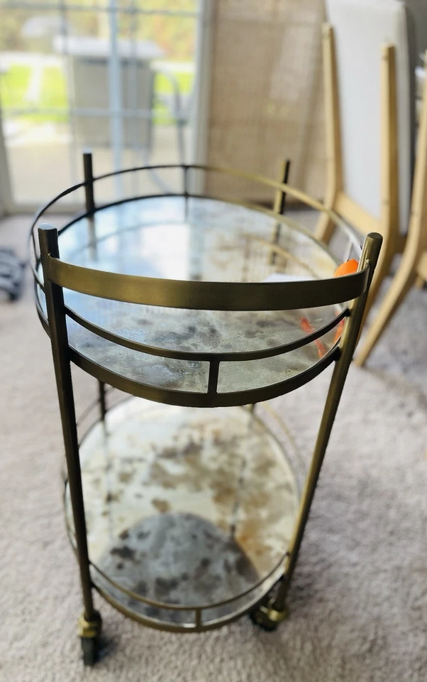 Carro y carro de barra ovalados de 2 niveles - Carro de barra estilo antiguo para bar en casa Foto 3 de 4