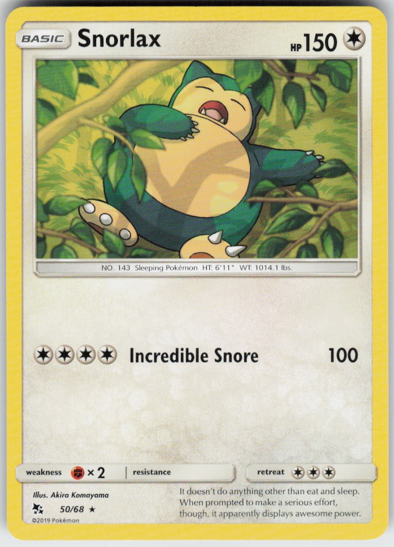 Snorlax 50/68 Rare Hidden Fates Pokemon Near Mint