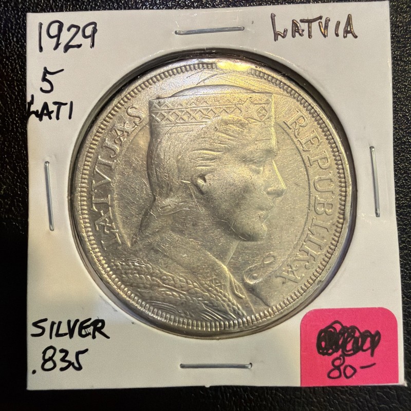 Latvia 1929 5 Lati Silver Coin KM#9 Republic of Latvia G9557