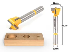 22mm Diameter Carbide Forstner Drill Bit - 10mm Shank - Yonico 43022C