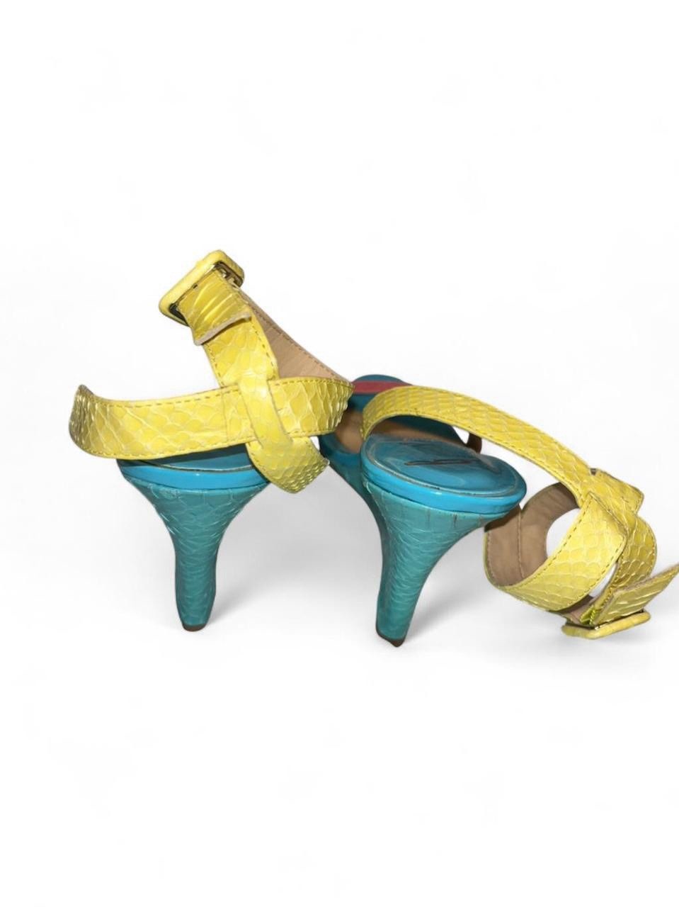 Brian Atwood Colorblock Python Embossed Wedge Hee… - image 4