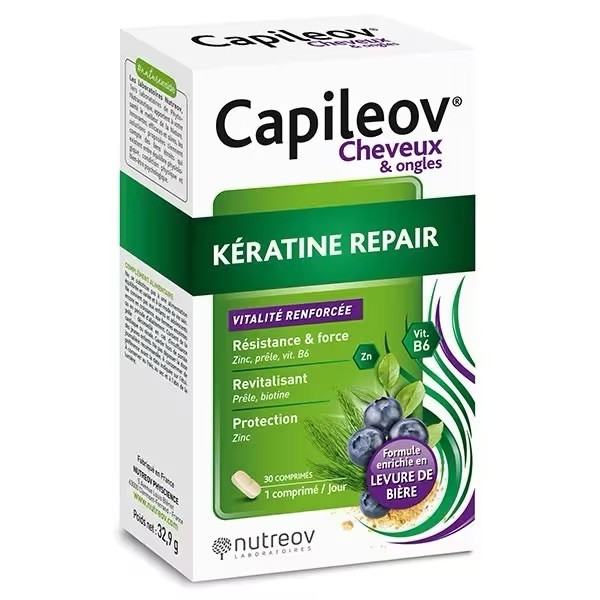 Kératine repair Capileov Nutreov complément alimentaire cheveux ongles pour freiner la chute de cheveux