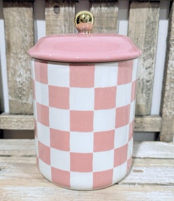 NEW 10 Strawberry Street Pink White Checkered Canister MacKenzie
