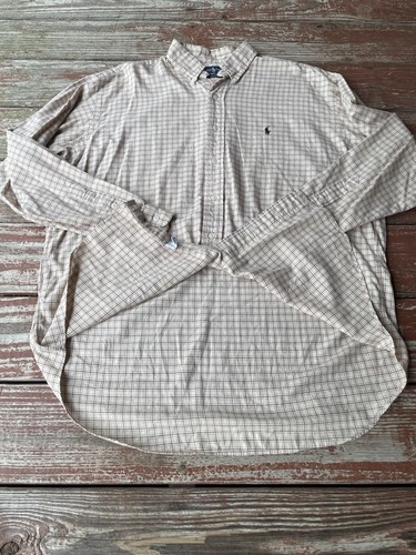 Vintage Ralph Lauren Button Down Shirt Mens L Beige Plaid Blake 100% Cotton 90s - Picture 5 of 8