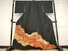 Heiwaya Kimono Luxurious black tomesode piece embroidery float flower pattern