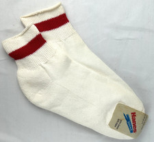 NWT Vintage Hanes Red Striped Ankle Socks Mens 9-11 Short White