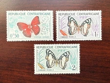 Central African Republic 1961 Scott #4-6 Butterflies MNH