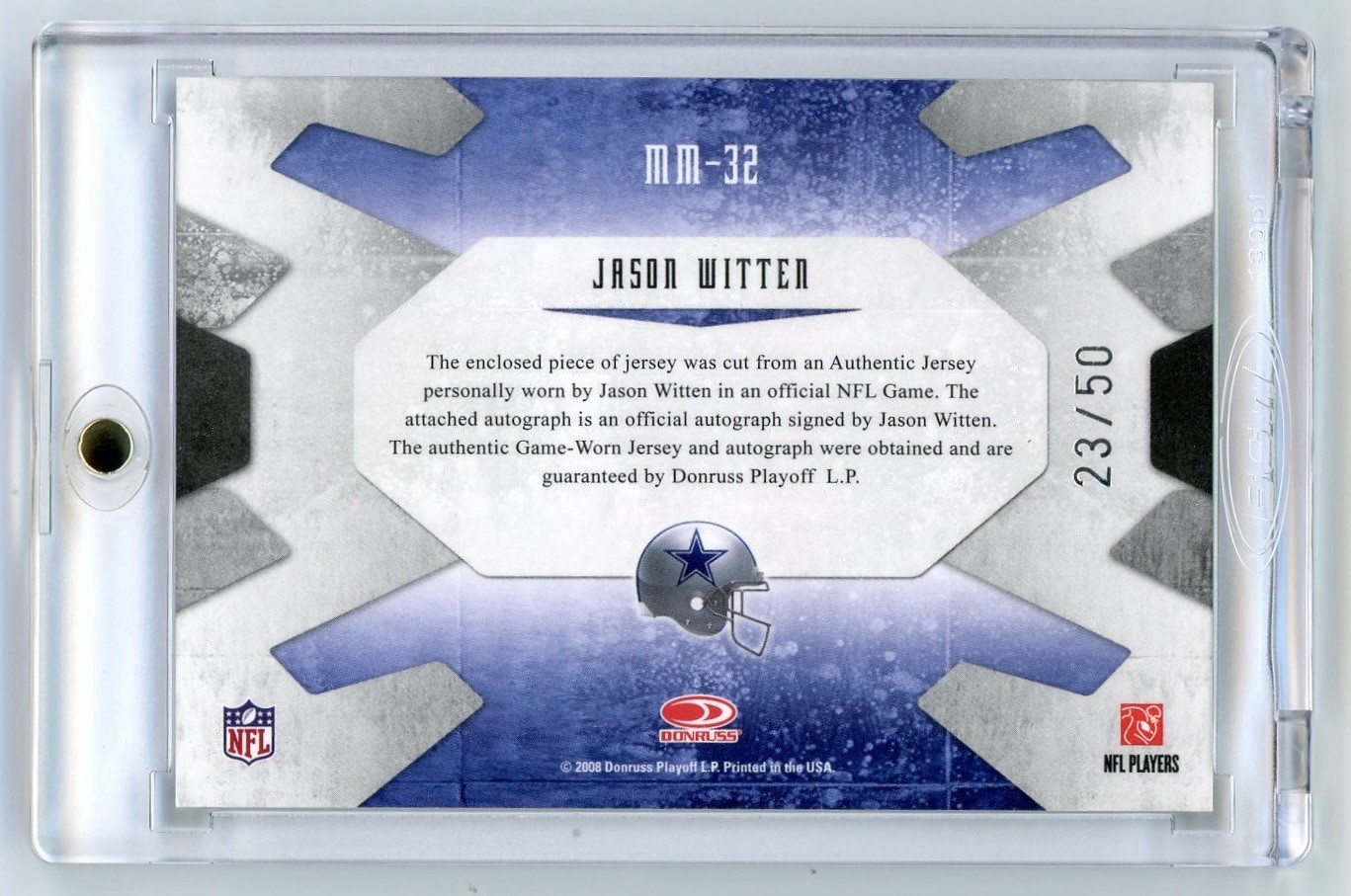 2009 Donruss Leaf Limited Monikers Jason Witten Dual Game Used Jersey Auto /50 view 2