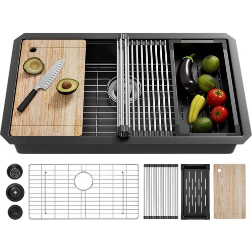 33-inch Kitchen Sink Undermount Single Bowl Stainless Steel Workstation Sink