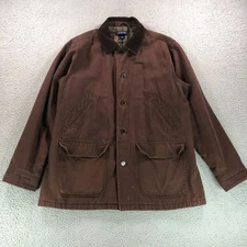 VTG Lands End Chore Barn Coat Men Large Flannel Lined Distressed Corduroy Collar