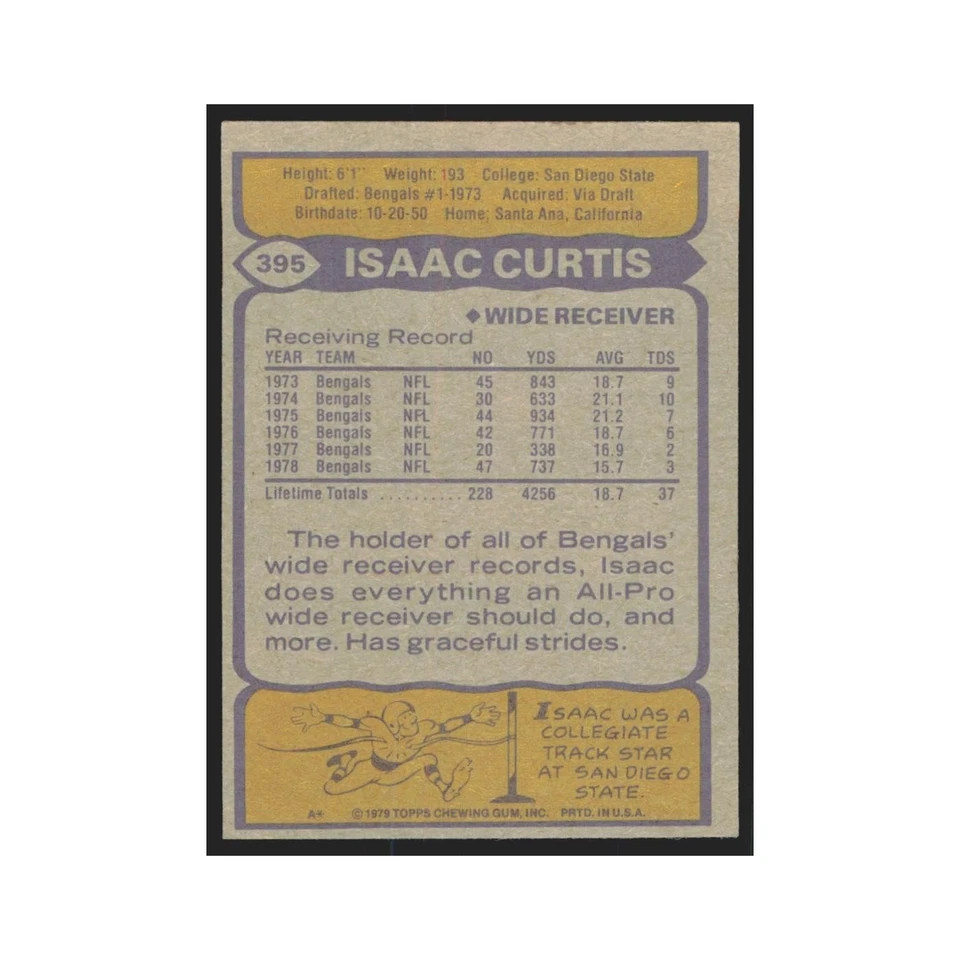 1979 Topps Isaac Curtis Bengals #395.0 - Image 2 of 3
