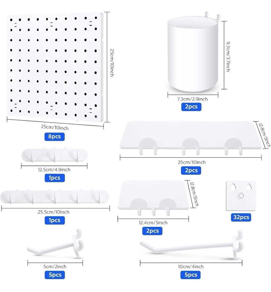  58 Pcs Pegboard Organizer Kits Plastic Pegboard Wall Panel Mount Display  - Image 3 of 4