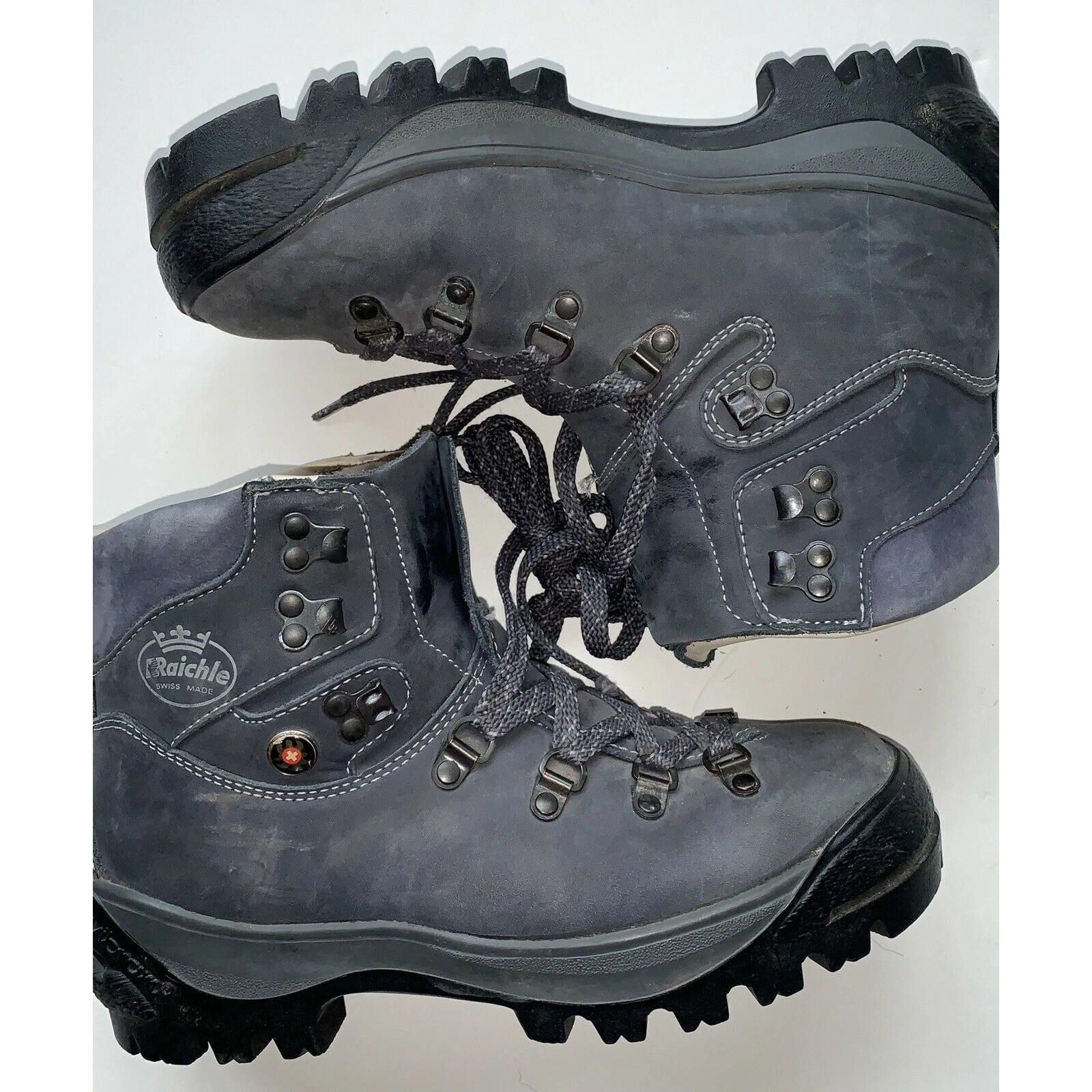 Raichle 🇨🇭Men's US 6M~Women’s 7.5 Blue/Gray Leather Hiking Boots
