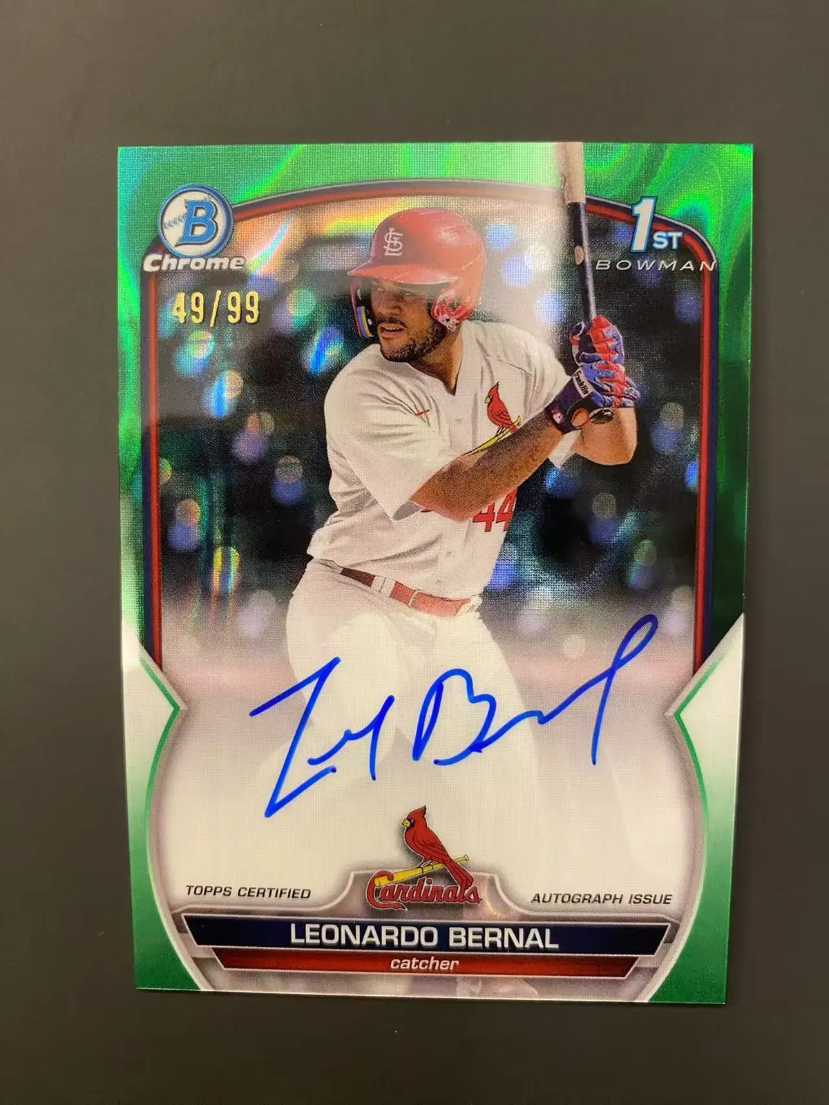 2023 Bowman Chrome 1st Leonardo Bernal Auto /99 Green Lava Prospect #CPA-LB HS67