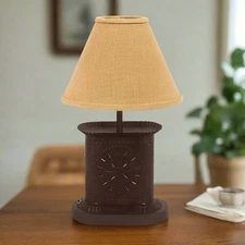 Primitive Colonial Stars Punched Tin Metal Accent Lamp