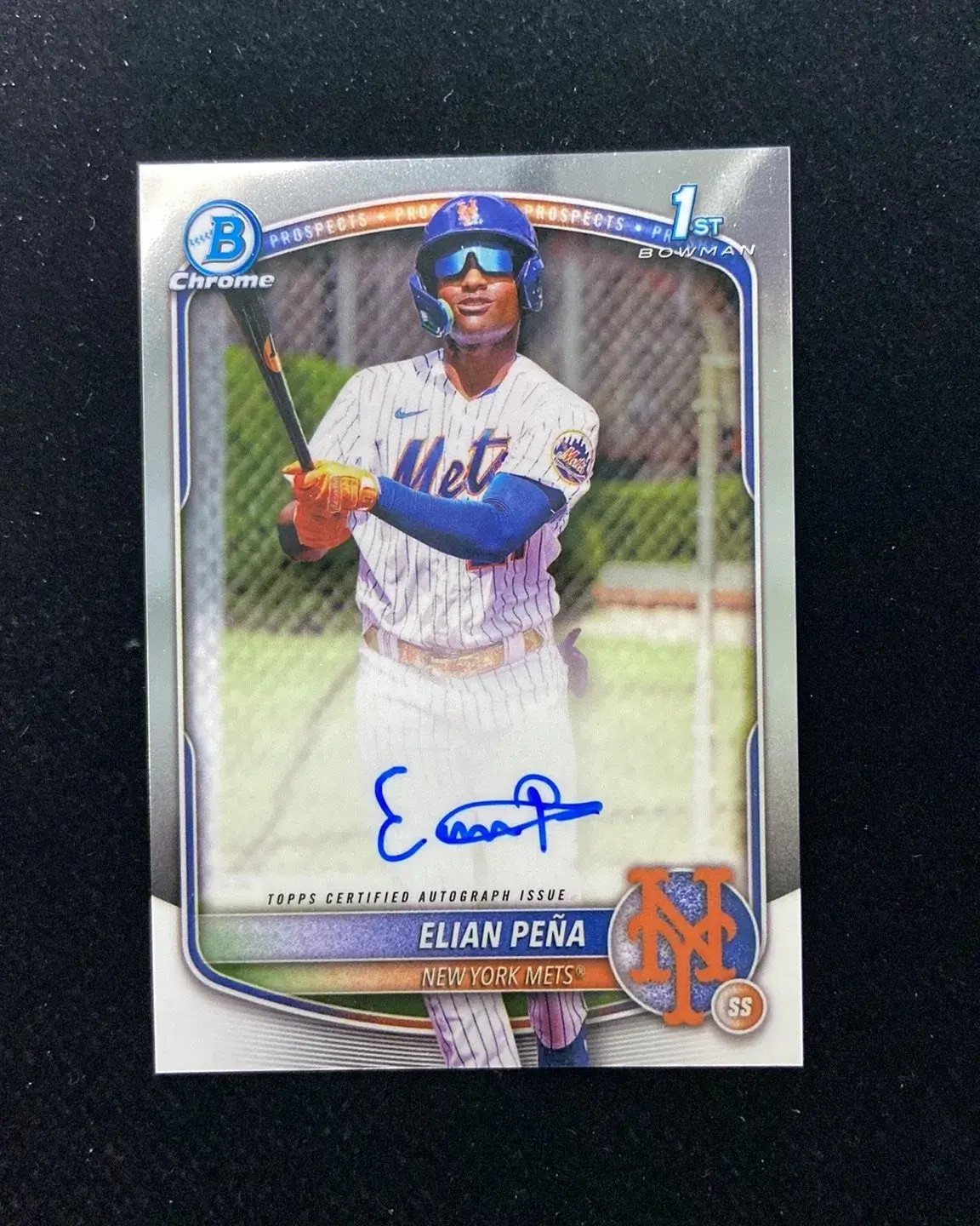2025 Topps Bowman Chrome #CPA-EP Elian Pena 1st Auto Mets J100