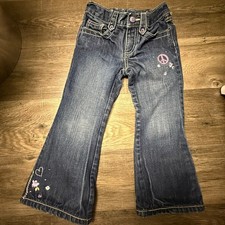 GYMBOREE Boot Cut Jeans Peace, Flower, Heart Embroidered Size 4 Groovy