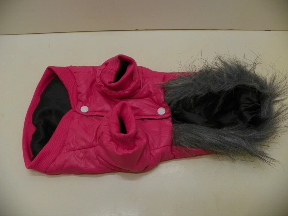 Casaco de cachorro com capuz da moda rosa com pele sintética tamanho pequeno 15 x 7 x 5 - Imagem 2 de 4
