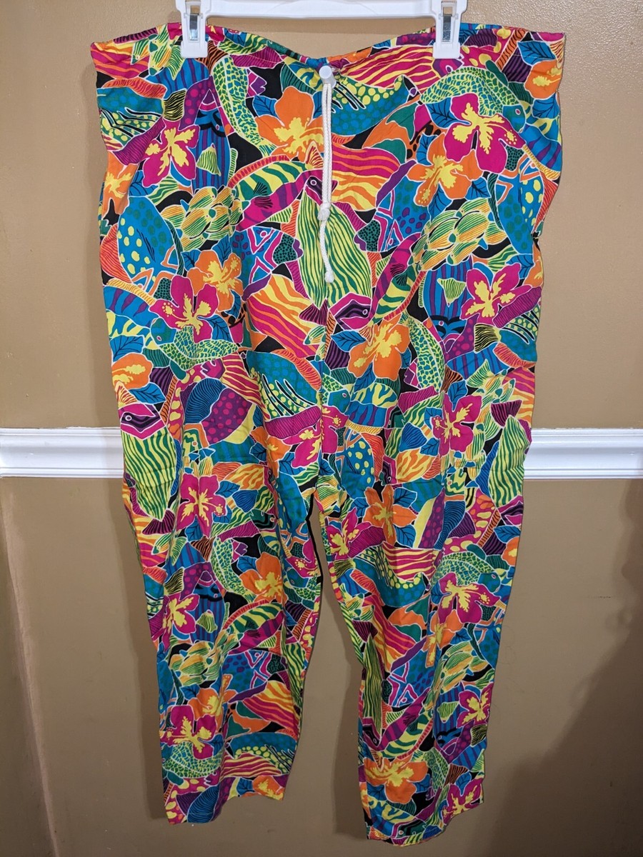 Vintage 80's Izod Lacoste Colorful Tropical Cotton Drawstring