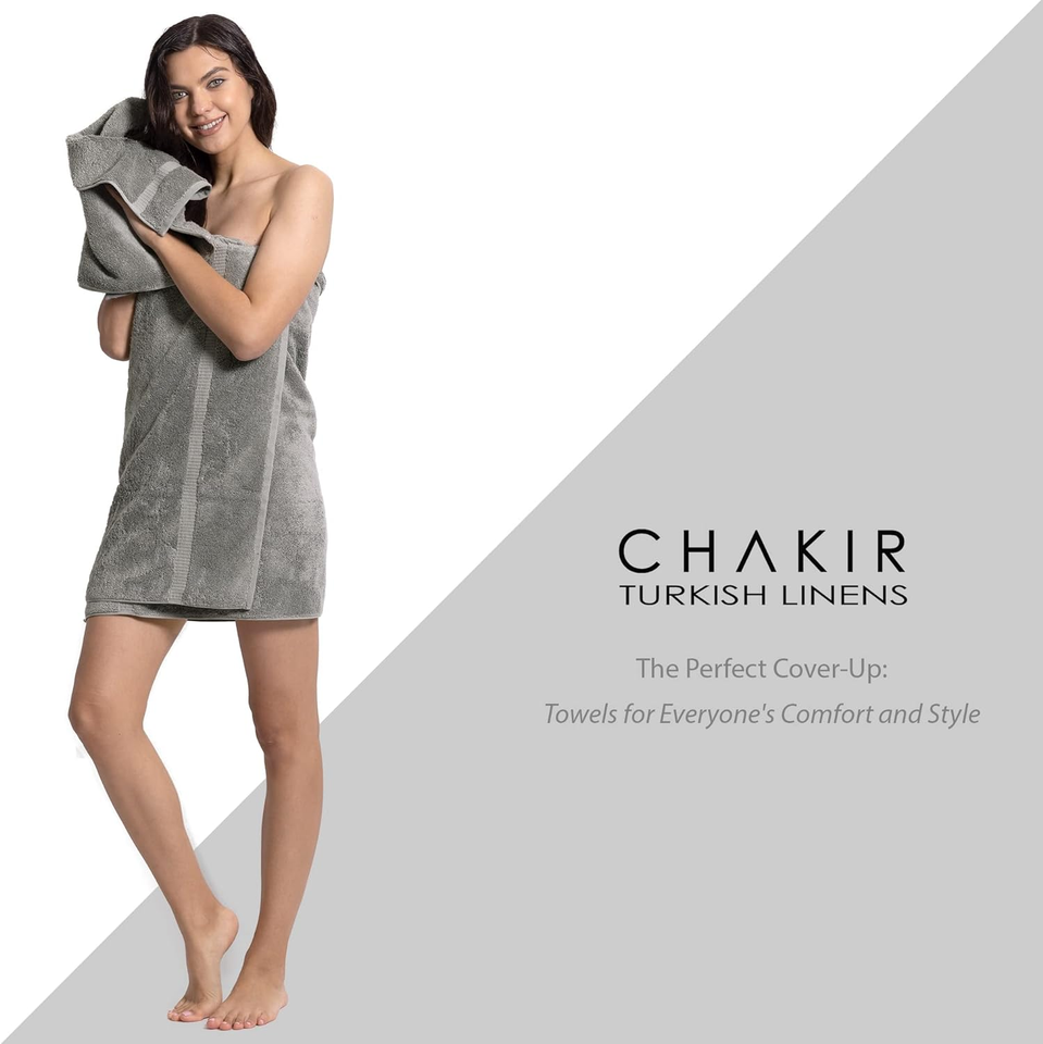 Chakir Turkish Linens Premium Badetücher – 4-teilig, 100% Baumwolle, Dunkelgrau