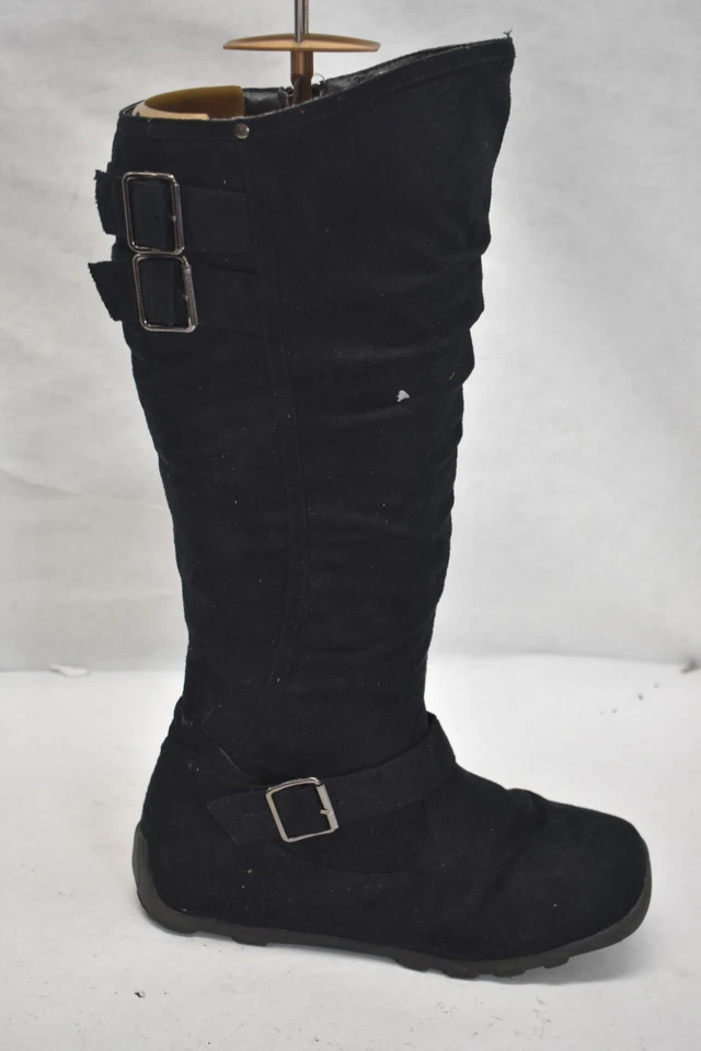 Hot Cakes Faux Suede Black Side Zipper Mid Calf Buckle Boots Womens Size 6.5M - Image 3 of 4
