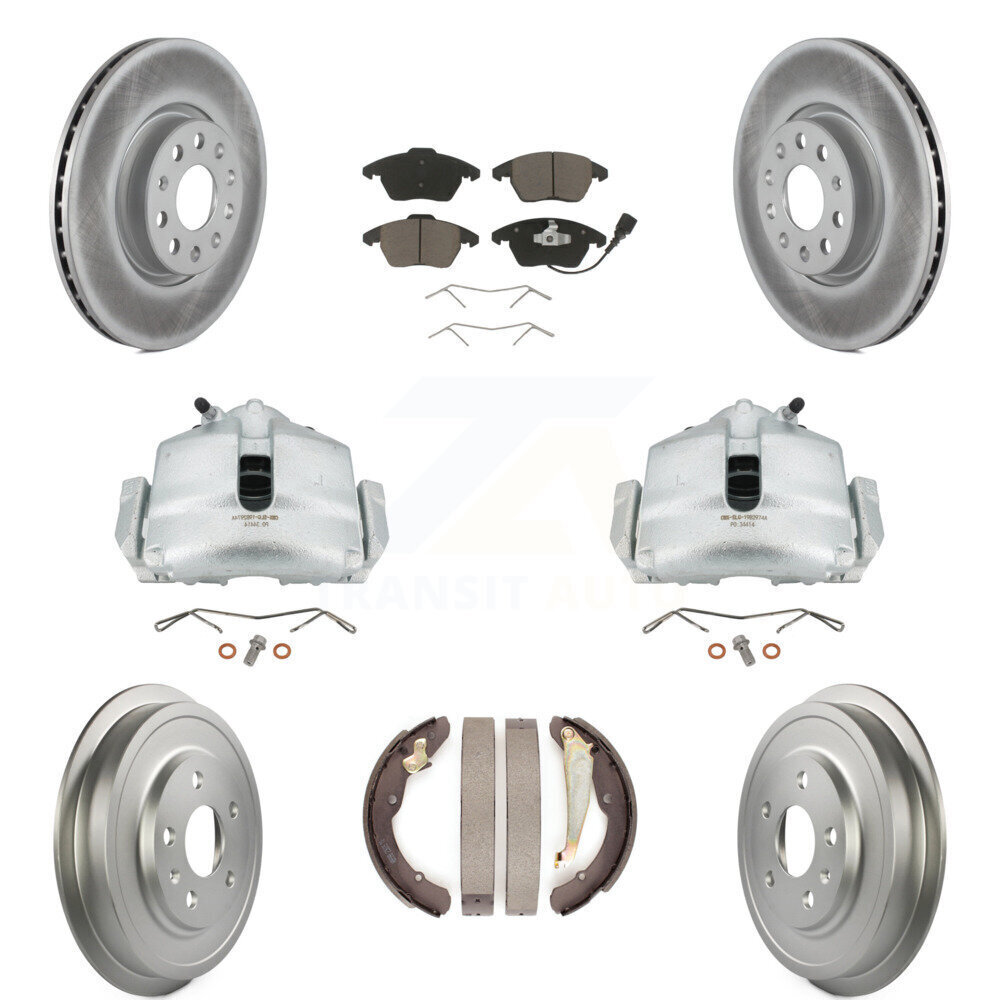 Volkswagen Front Rear Brake Caliper Coated Rotors Drum Ceramic Pad Kit 8Pc