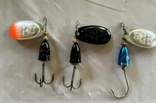 3 Blue Fox spinners 3/8oz red black sparkle Blue size 3 Silver/gold Vintage