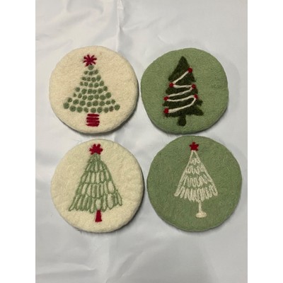 Thirstystone Green & White Felted Wool Holiday Tree Coasters Pack Of 4 NWT
