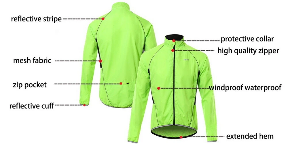 Men Cycling Rain Jacket Waterproof High Visibility Jerseys Running Top Rain Coat