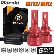 RIDROID 9012 HIR2 LED Headlight Kit High Low Beam Bulbs White Super Bright 6500K