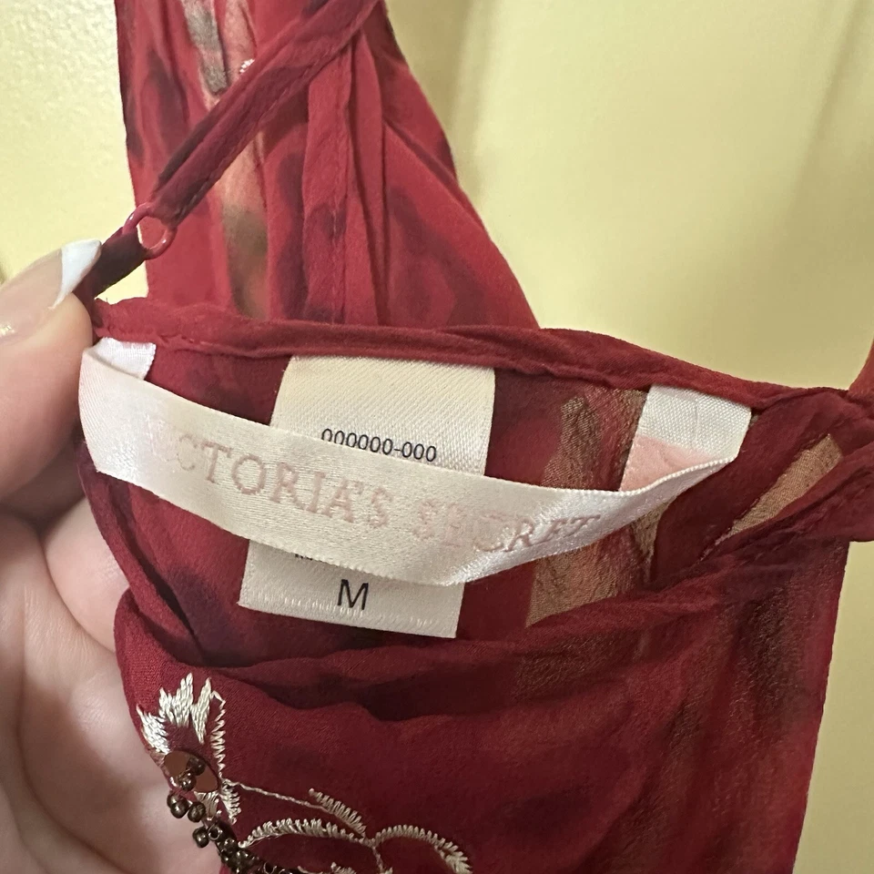 Maxi Vestido Victoria’s Secret Para Mujer Mediano Seda Rojo Leopardo Floral Cuentas Foto 3 de 4