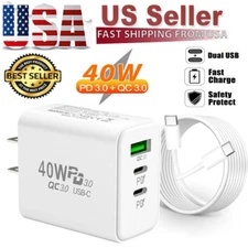 Dual PD 40W Fast Wall Charger Power Adapter For iPhone 17 16 15 Pro Max 14 Plus