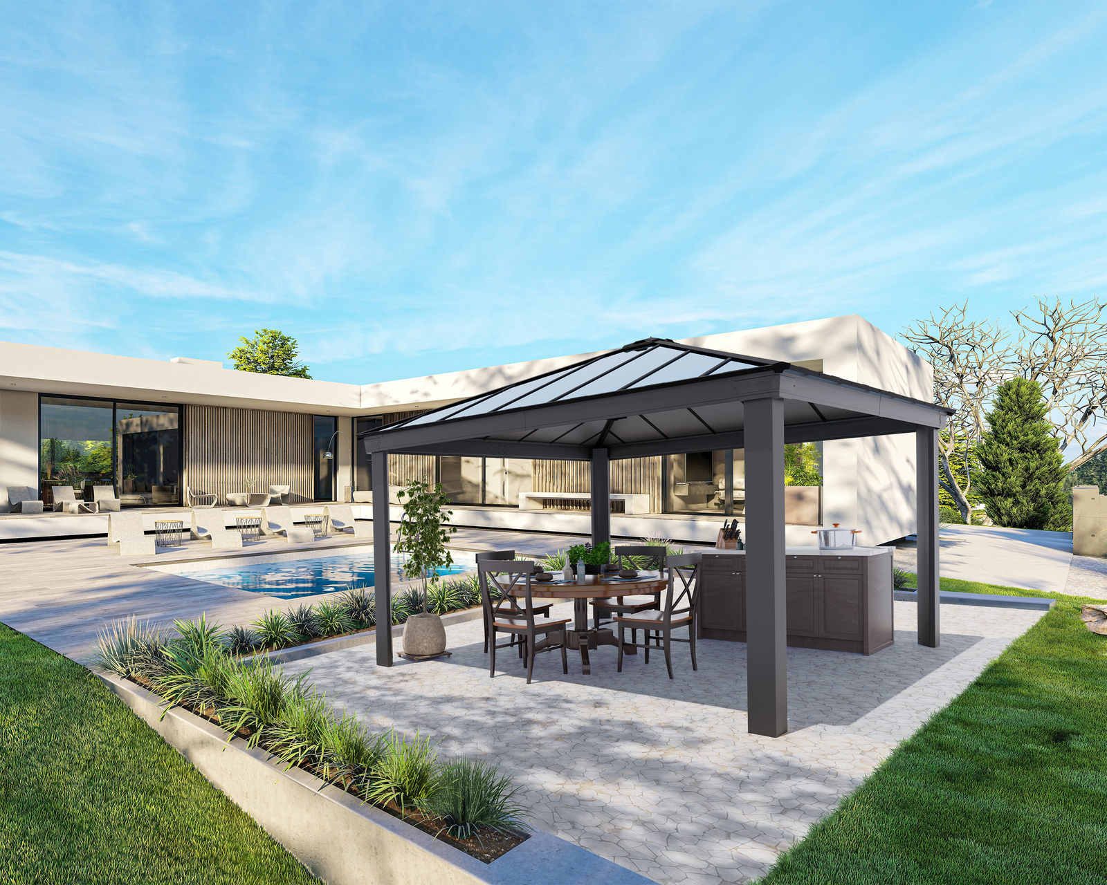Palram Canopia Dallas Grey Garden Gazebo 14 X 14Ft - Image 2