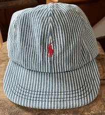 Polo Ralph Lauren USA Baseball Cap Hat Youth Denim Stripe OS Embroidered Logo