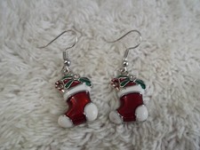 Silvertone Christmas Stocking Pierced Earrings D56