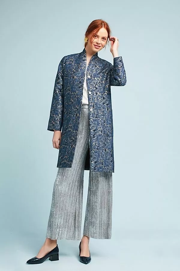 NWT in Bag Anthropologie BlueGold Floral coat size 4-Fast Shipping - Image 2 of 4