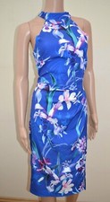 New Lipsy Mila  Floral Halter Cobalt Blue Bodycon Dress Sz UK 14