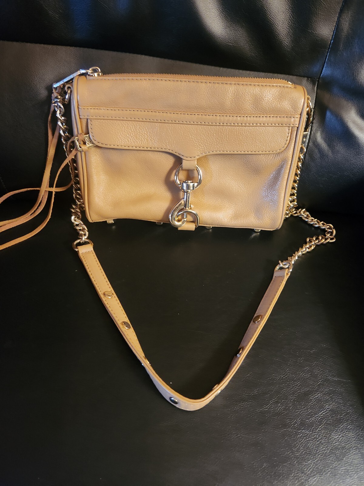 Rebecca Minkoff Small Soft Leather Chain Crossbody Bag in Beige Tan Brown-image