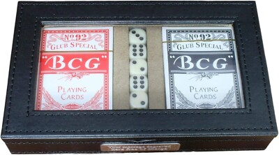 Personalisierte Spielkarten und 5 Würfel in schwarzer PU-Hülle Poker Geschenk kostenlose Gravur