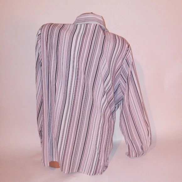 Blusa de moda Bug para mujer con botones 18 20 rosa blanco a rayas manga larga Foto 4 de 4