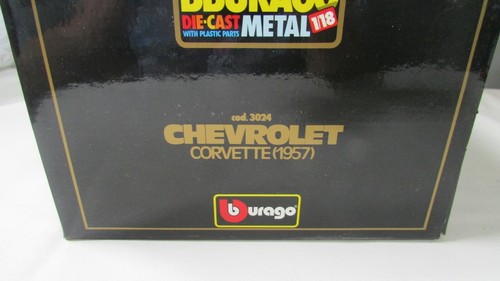 Burago Chevrolet Corvette 1957 Scale 1/18 Black with White in the box - Picture 4 of 6
