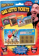 5 GAG LOTTO TICKETS Cards Fake Lottery Winner Funny Joke Prank Gift Scratch Off